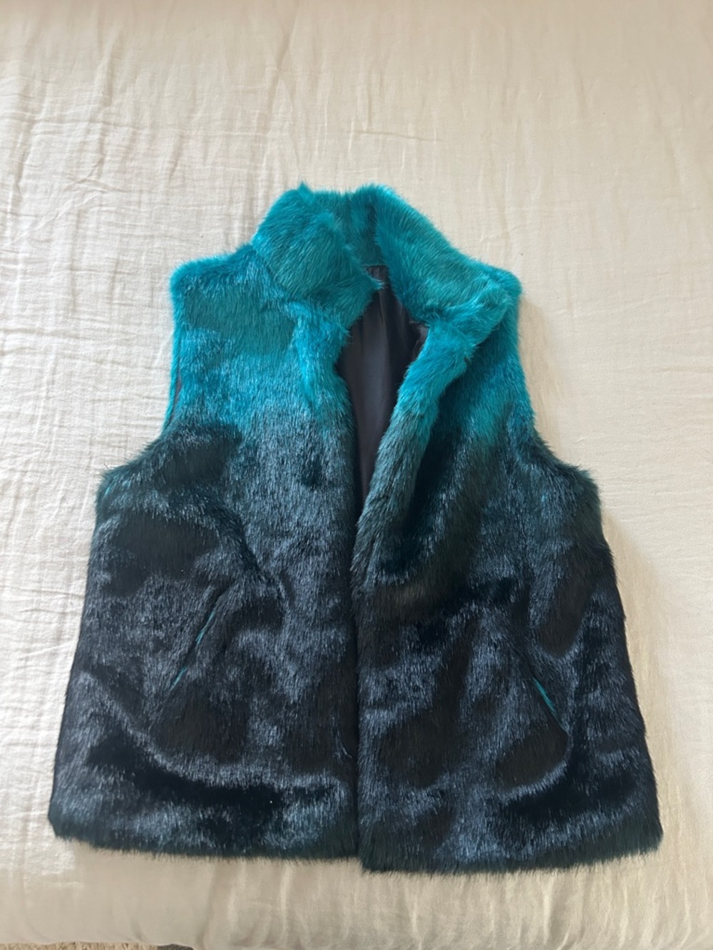Festival Teal and Black Faux Fur Ombré Vest